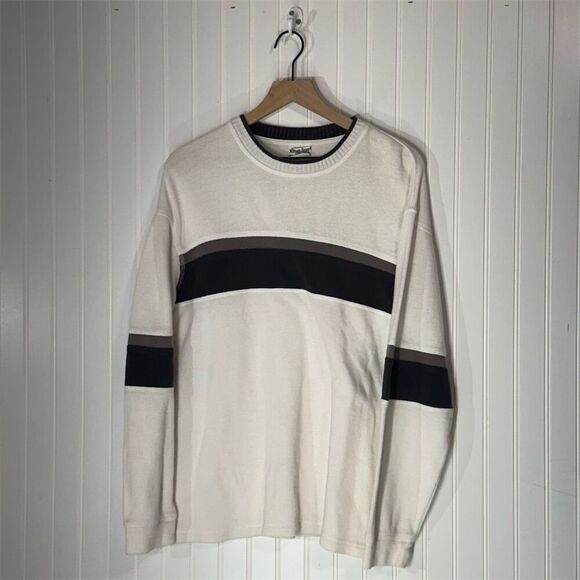 Xtreme Gear Crewneck Sweater White Black Brown Stripe Knit Pullover Retro XL - Picture 1 of 7